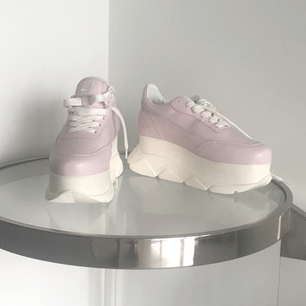 NEW JOSHUAS Pink Leather Platform Sneakers sz 38